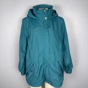 L.L.Bean Mountain Classic Rain Jacket Women’s Petite L Teal Full Zip Hooded